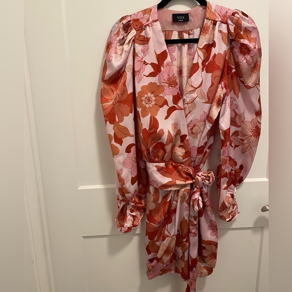 VICI Pink Red Floral Romantic Mini Dress . Large